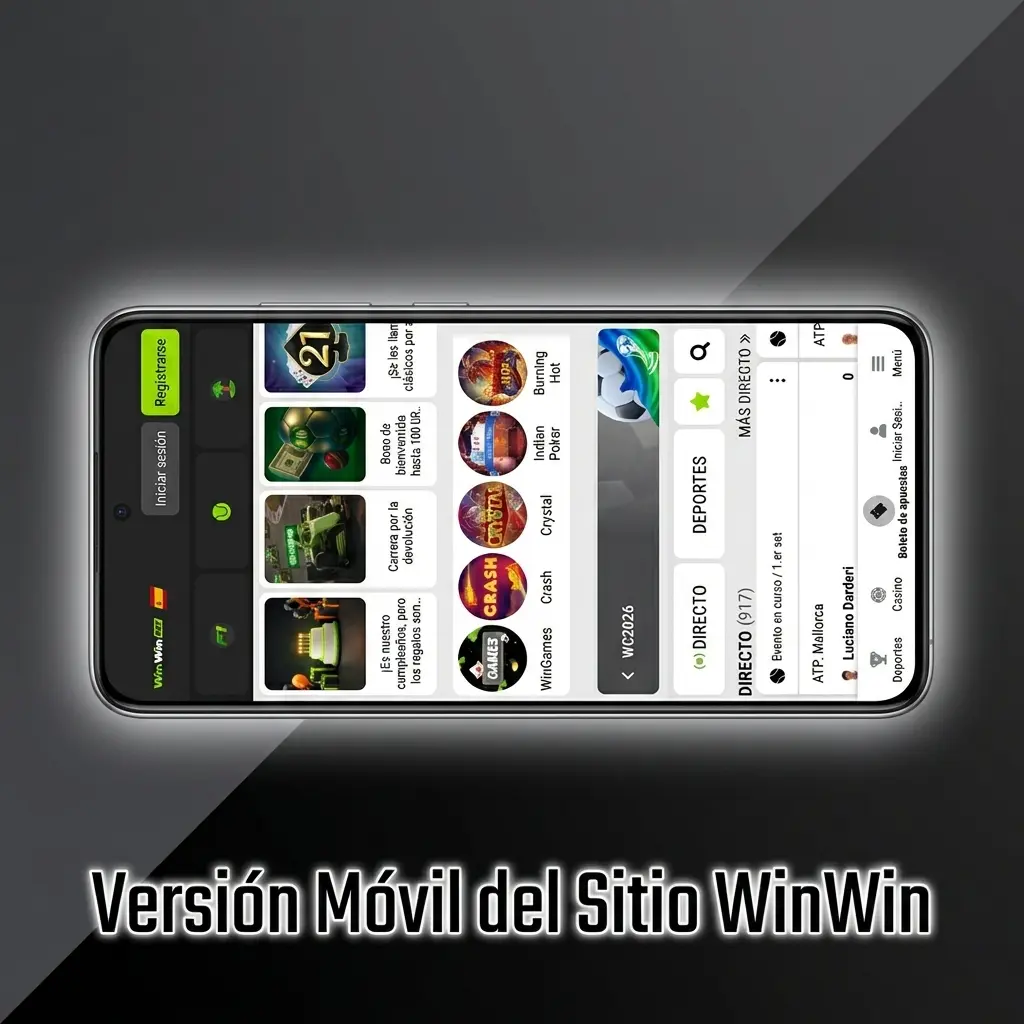 Versión móvil de WinWin accesible desde el navegador del smartphone sin descargar apps, con apuestas y casino disponibles