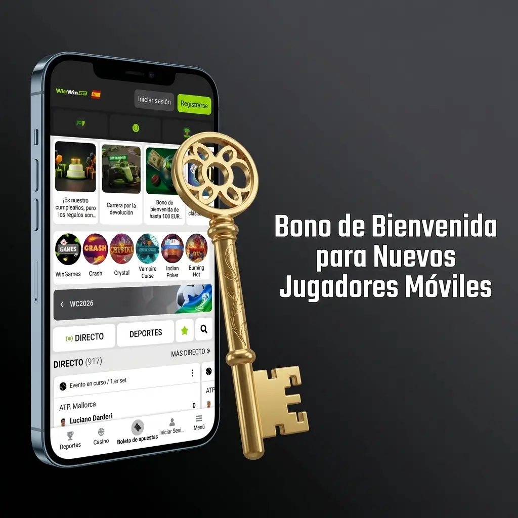 Bono de bienvenida 100% hasta 100 EUR para nuevos jugadores en app móvil WinWin Android e iOS