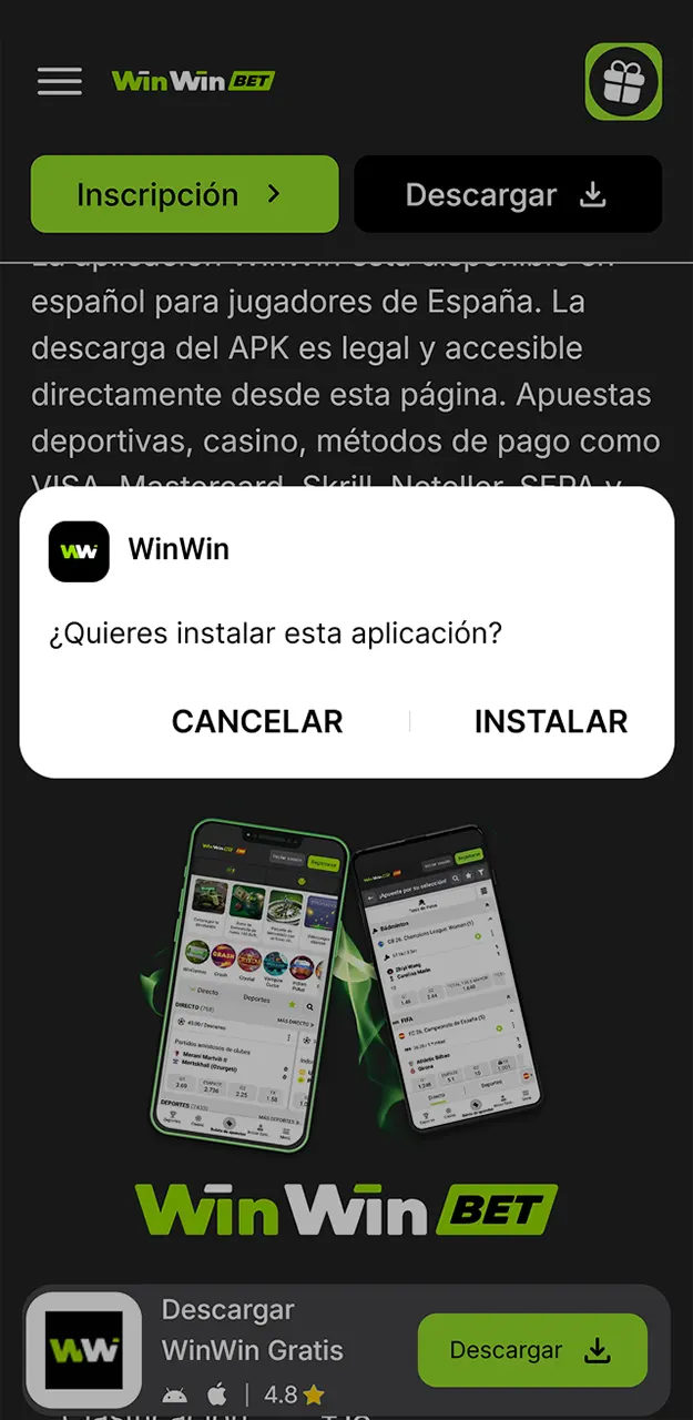 Obtenga el paquete de instalación oficial para la descarga la APK de WinWin.