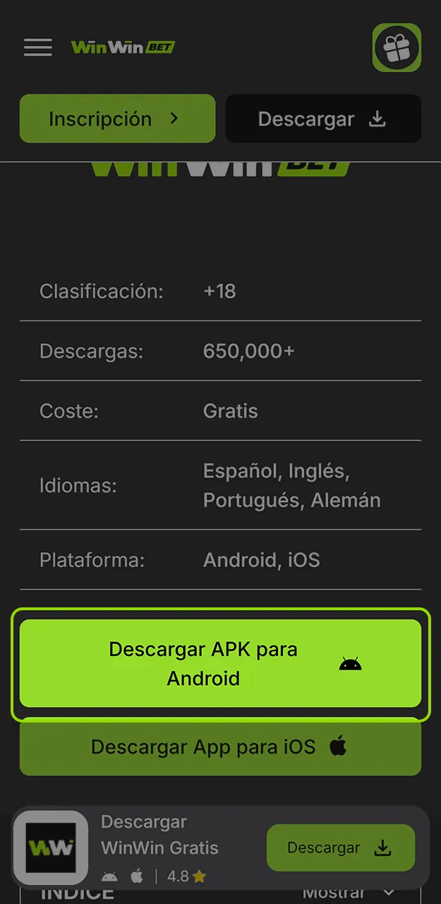 Inicia la instalación rápida de la aplicación WinWin.