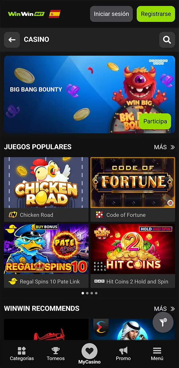 Juega a los juegos de los mejores proveedores en la aplicación WinWin.