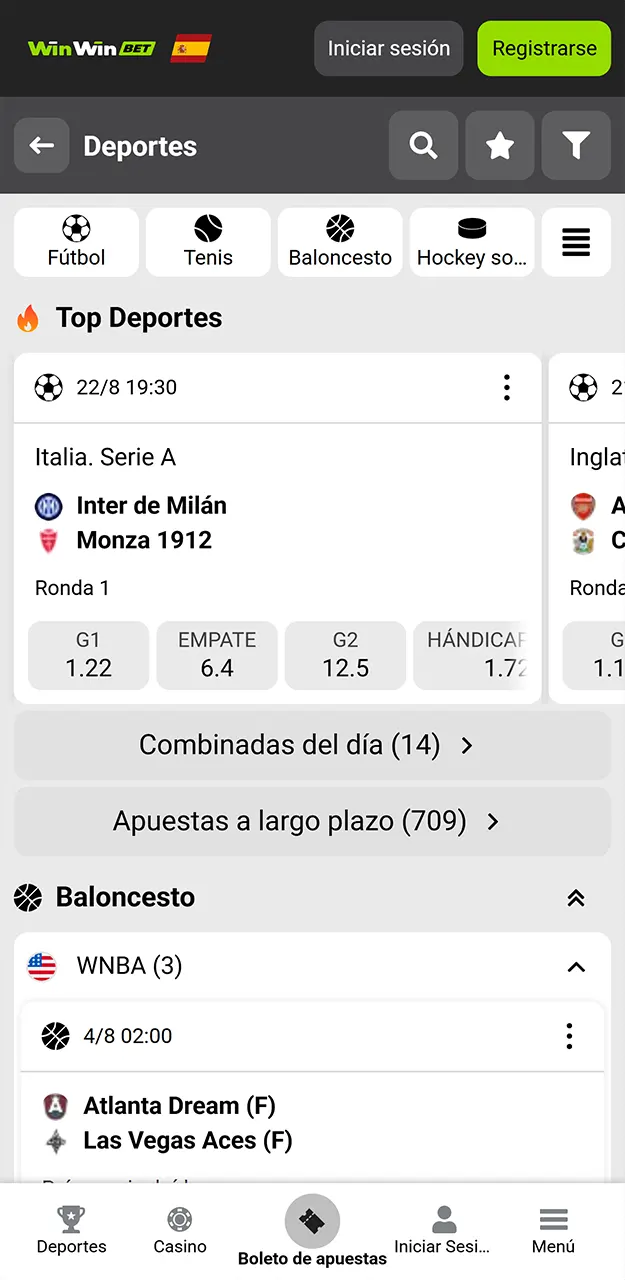 Haz tus apuestas deportivas en la aplicación WinWin.