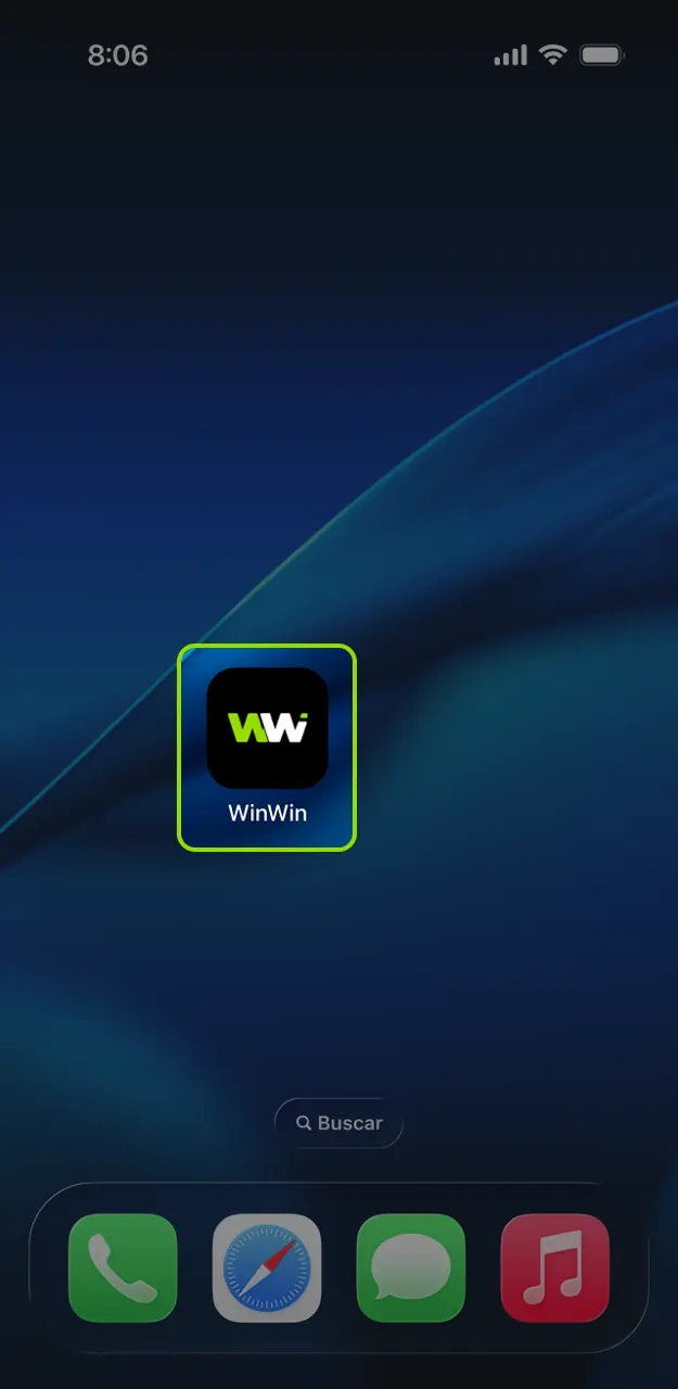 Abre la aplicación WinWin que has descargado en iOS.