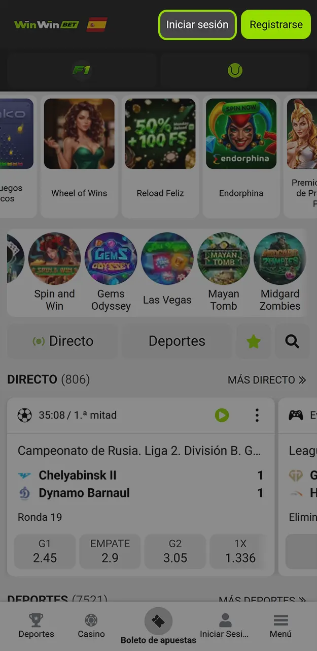 Abra el portal de usuario e inicia sesión o regístrate en WinWin.