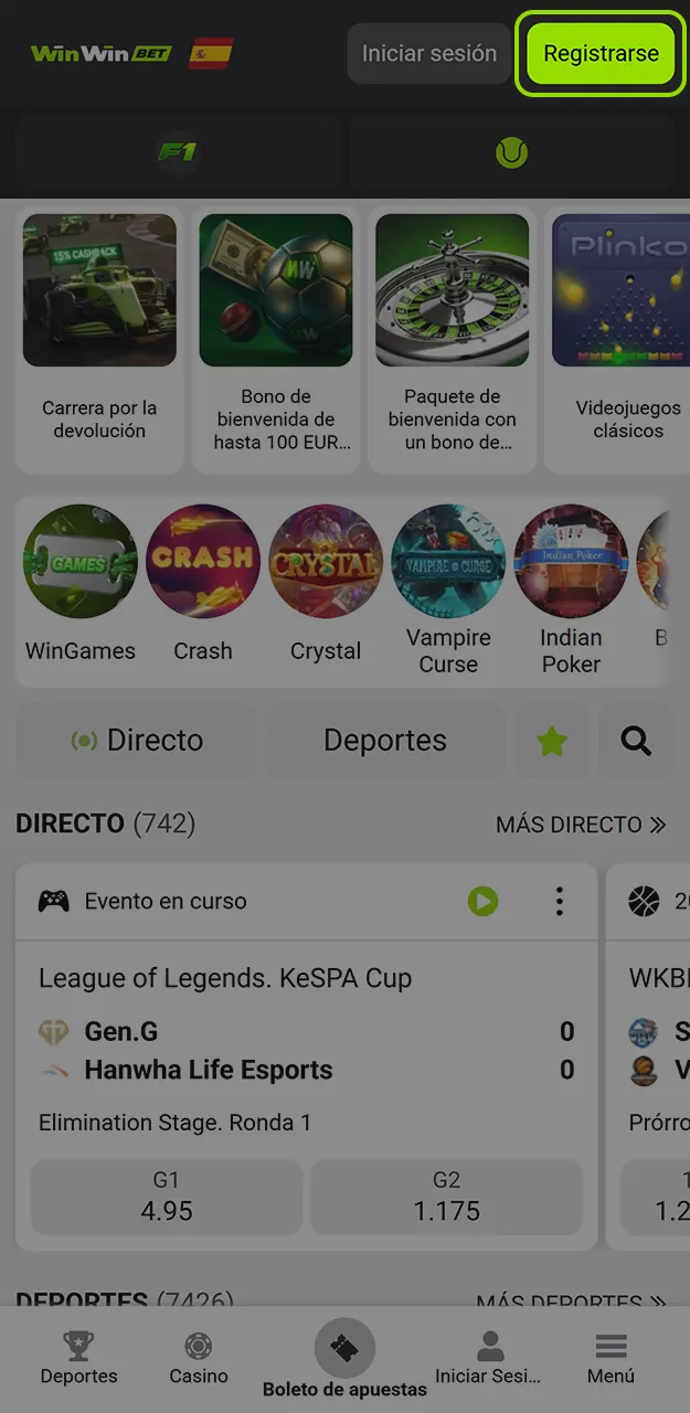 Regístrate y consigue un bono en WinWin.