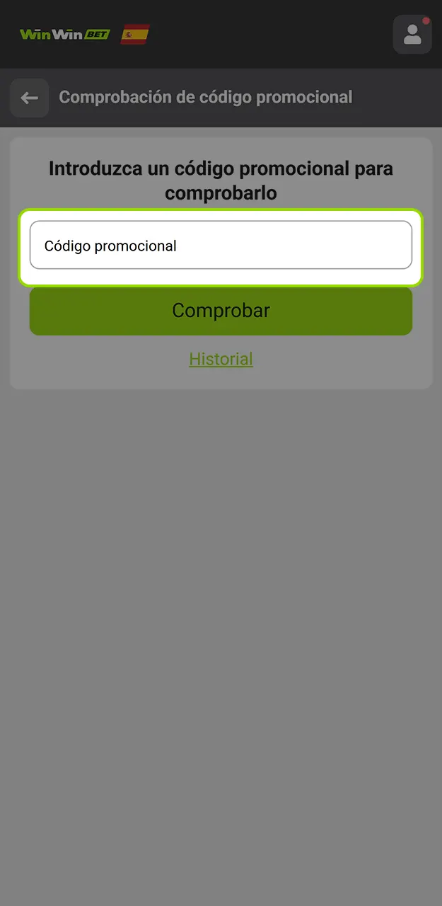 Introduce el código promocional en WinWin.