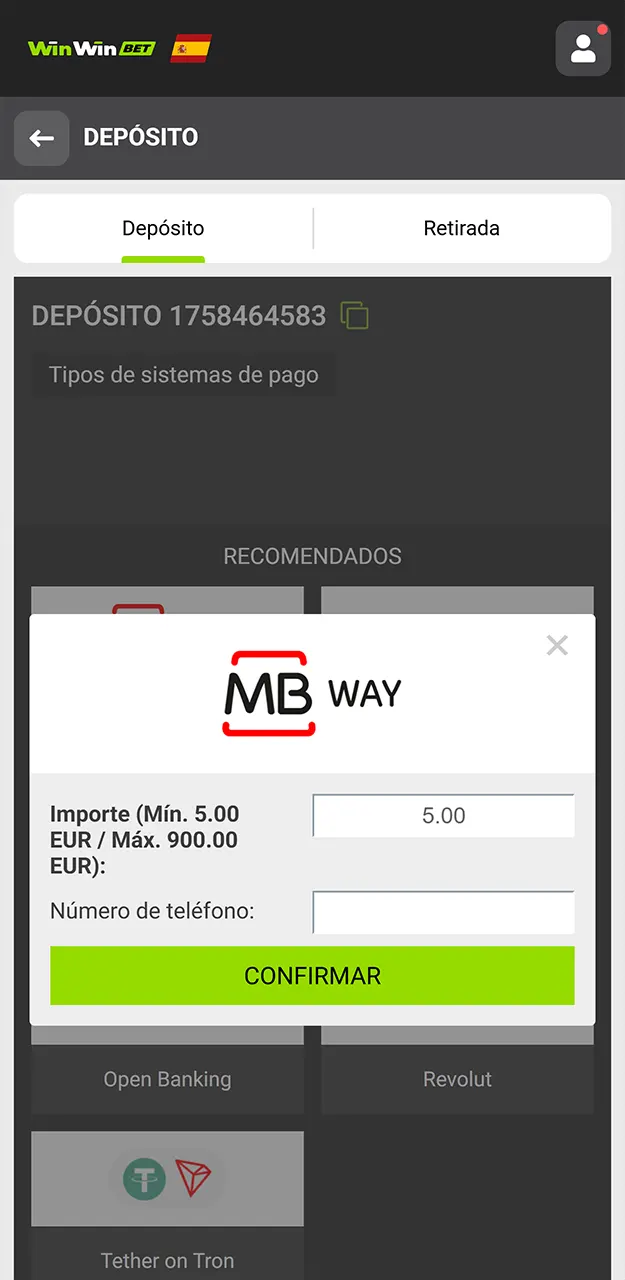 Utilice un método de pago seguro y realiza tu primer depósito en WinWin.