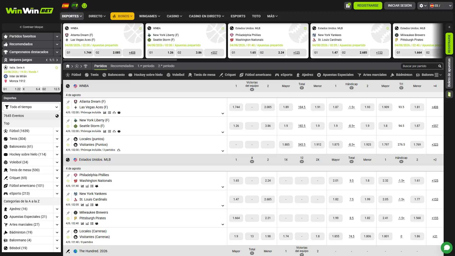 Apuesta por los deportes más populares en WinWin.