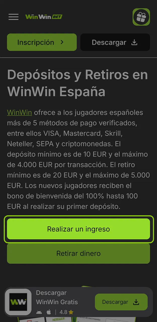 Introduzca sus datos de usuario y accede a tu cuenta en WinWin.