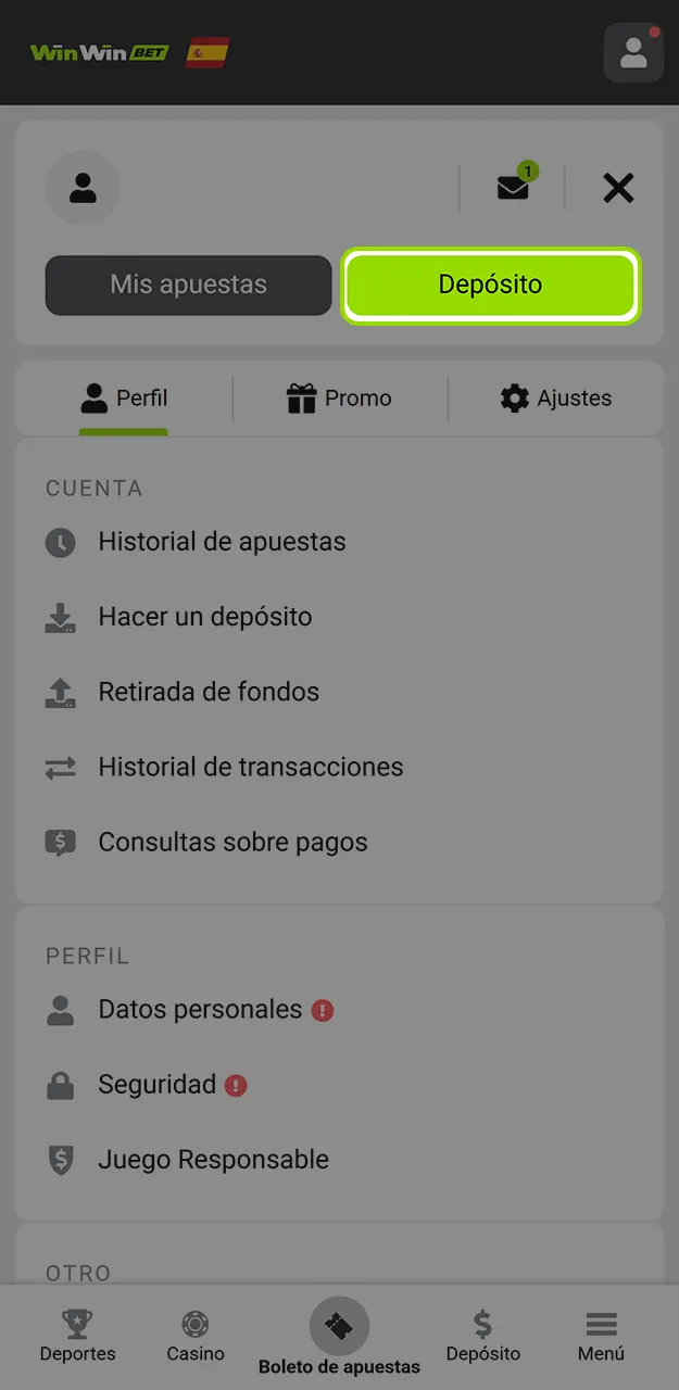 Accede a la sección de caja de WinWin para realizar un ingreso.