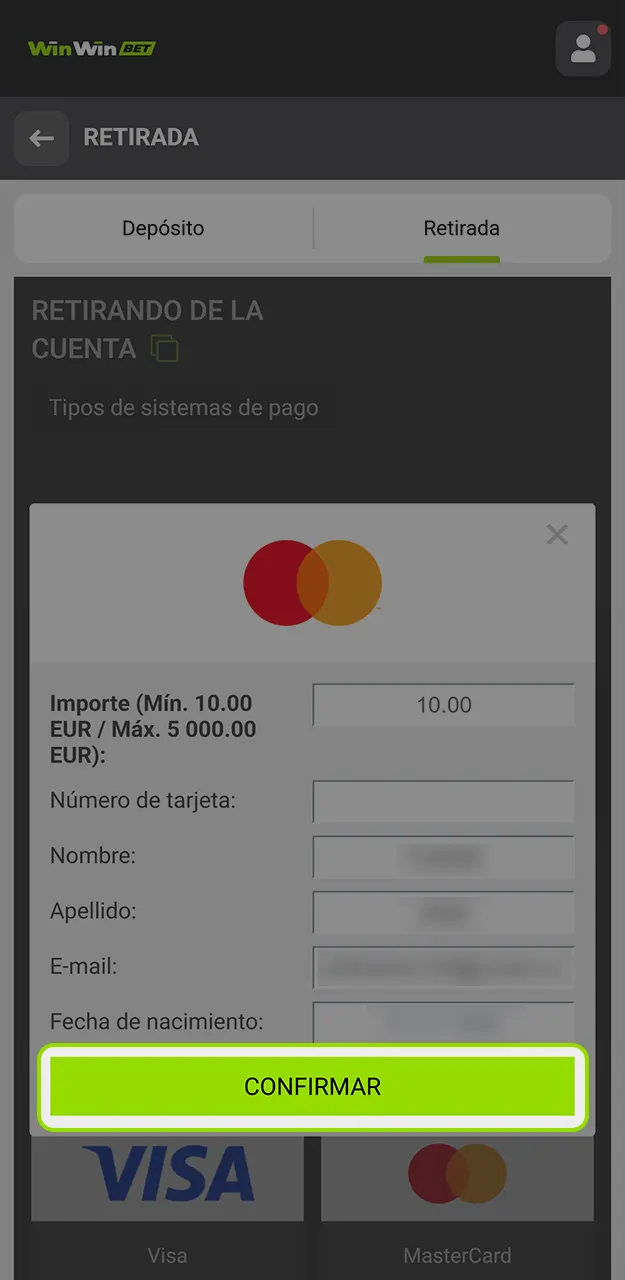 Envía una solicitud de retirada de fondos a WinWin.