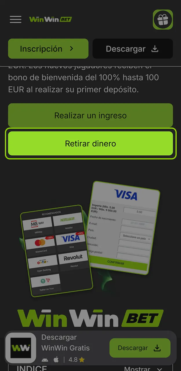 Introduzca sus credenciales privadas e inicia sesión en tu cuenta de WinWin.