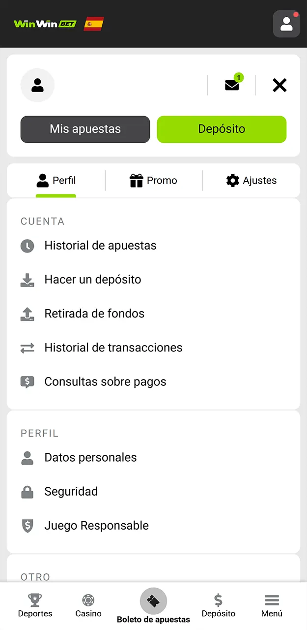 Accede al panel de control de tu cuenta de WinWin.