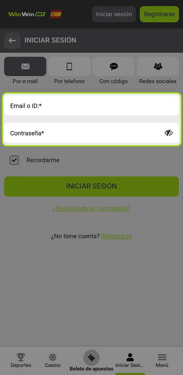 Introduce tus datos de acceso en WinWin para iniciar sesión.